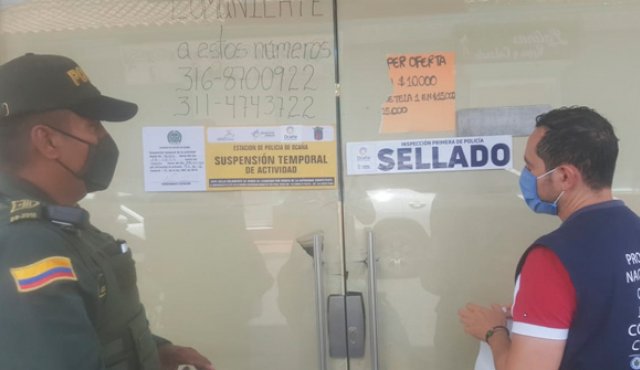 Dos establecimientos comerciales fueron sellados en el municipio de Ocaña. Cortesía
