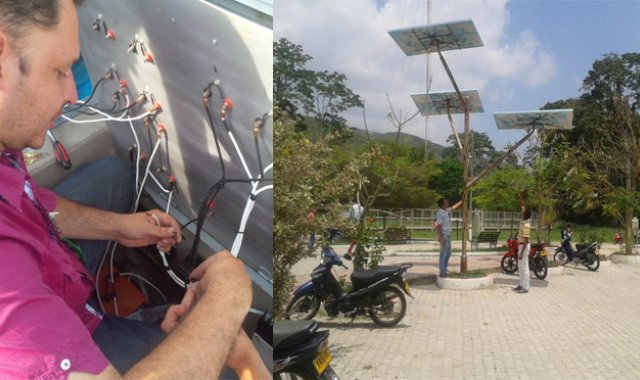 Los jóvenes innovadores diseñaron el árbol solar como parte de su proyecto de grado. Javier Sarabia