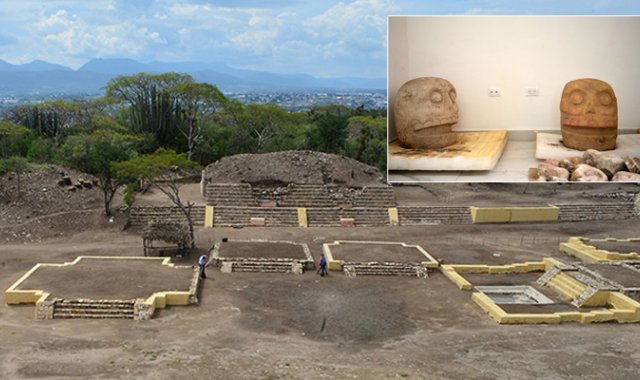 El recinto de 12 metros de largo por 3,5 de altura está compuesto por dos altares de sacrificio, tres esculturas en piedra volcánica y diversos elementos arquitectónicos. @INAHmx