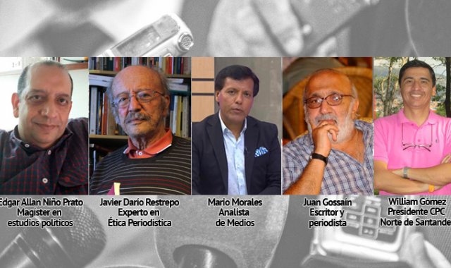 Édgar Allan Niño Prato, Javier Darío Restrepo, Mario Morales, Juan Gossaín y William Javier Gómez Torres. Cortesía