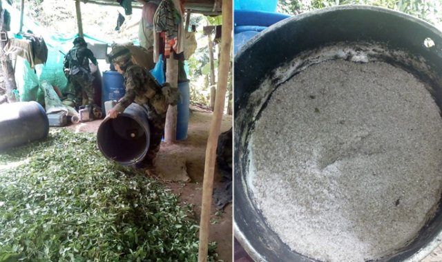 La pasta base de coca fue hallada por los militares en los tres laboratorios artesanales en Tibú y Sardinata. Ejército