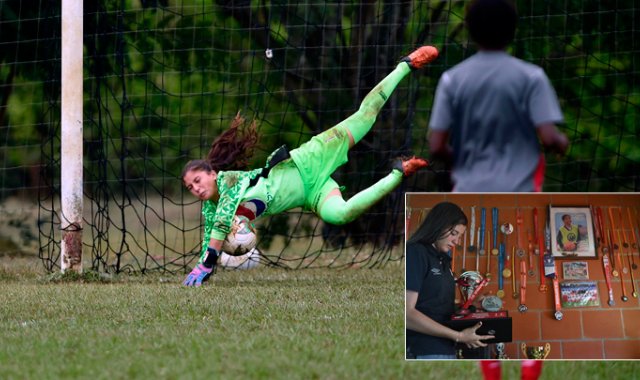 "La liga femenina creo que ha demostrado que ha crecido, que puede crecer más", afirmó Natalia Giraldo, portera del América de Cali. AFP