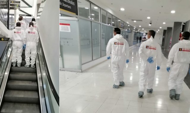 Funcionarios del Cuerpo Técnico de Investigación (CTI) de la Fiscalía vigila el aeropuerto Camilo Daza para evitar la violación a medida sanitaria. Cortesía