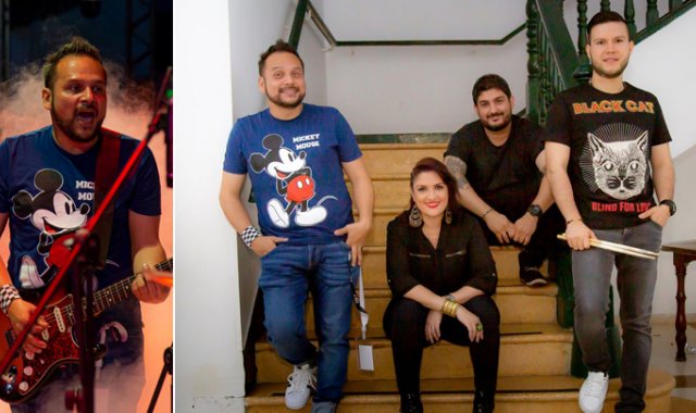 Iván García, su esposa Natalia Suescún, su cuñado Nicolás Suescún y Stivevan Rodríguez, integrantes de la banda de rock.  Cortesía.